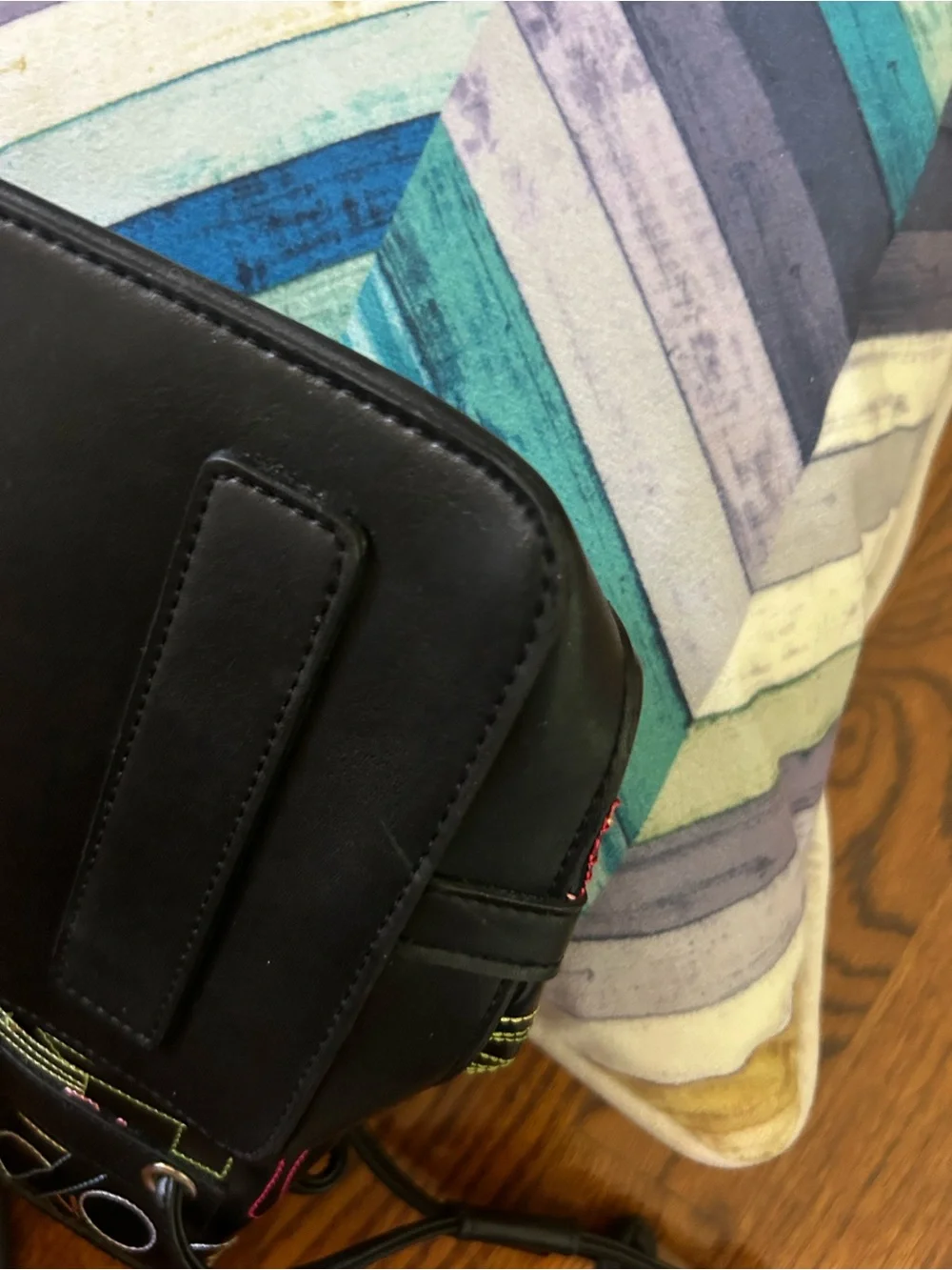 Black Glossy Multicolor Stitch Tote Bag